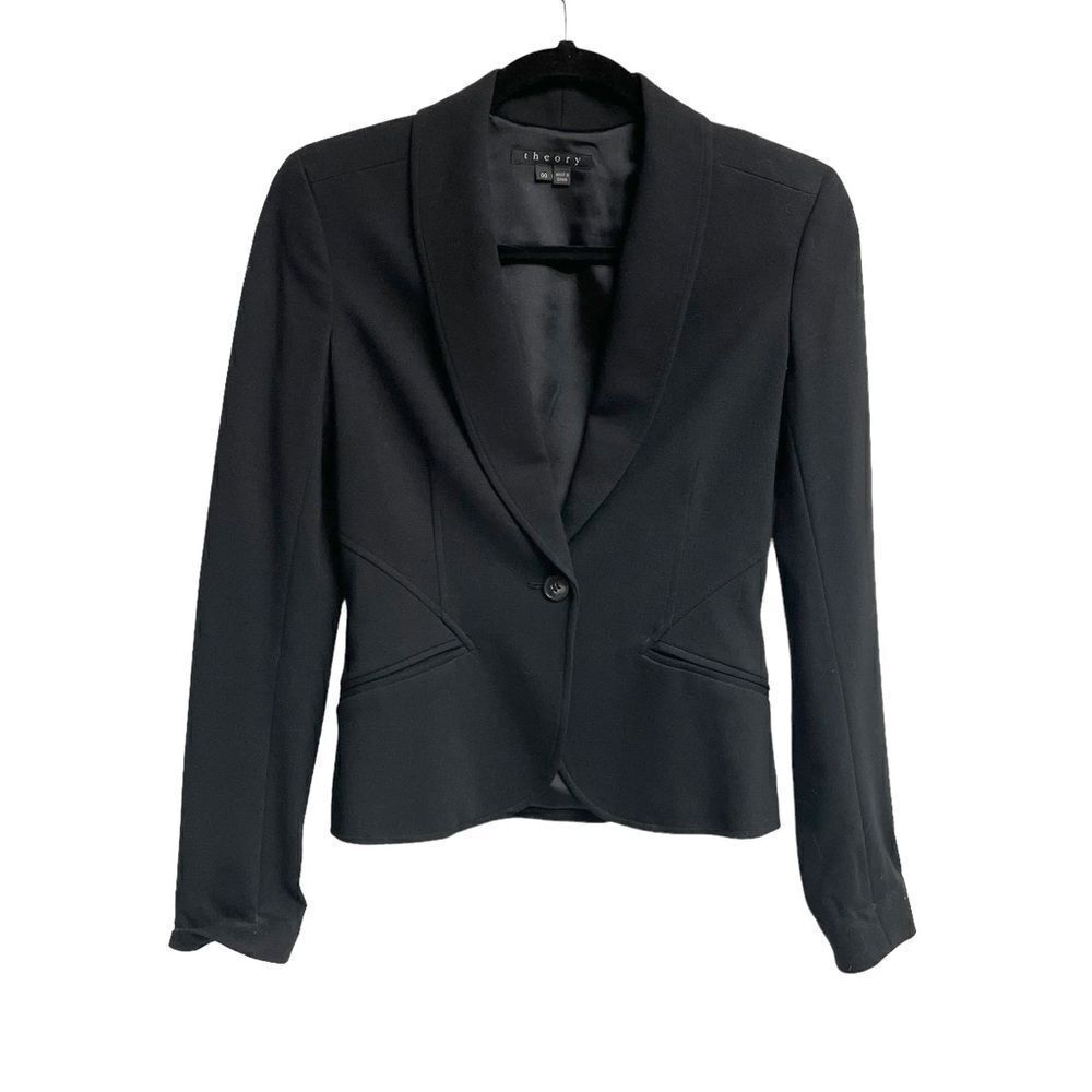 THEORY Black Single Button Front Blazer Jacket Adjustable Back Strap Black 00
